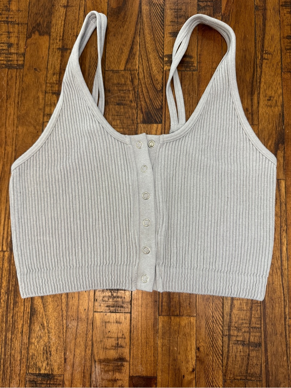 Aerie Ribbed Snap-Front Crop Tank Top - Light Gray Size Medium